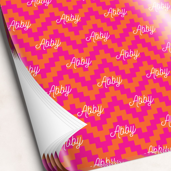 Custom Pink & Orange Chevron Wrapping Paper Sheets (Personalized)