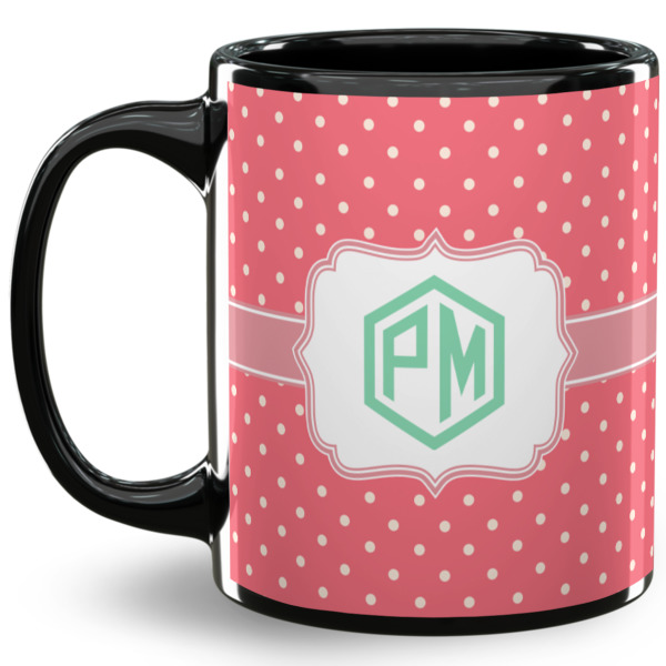 Custom Pink & Orange Chevron 11 Oz Coffee Mug - Black (Personalized)