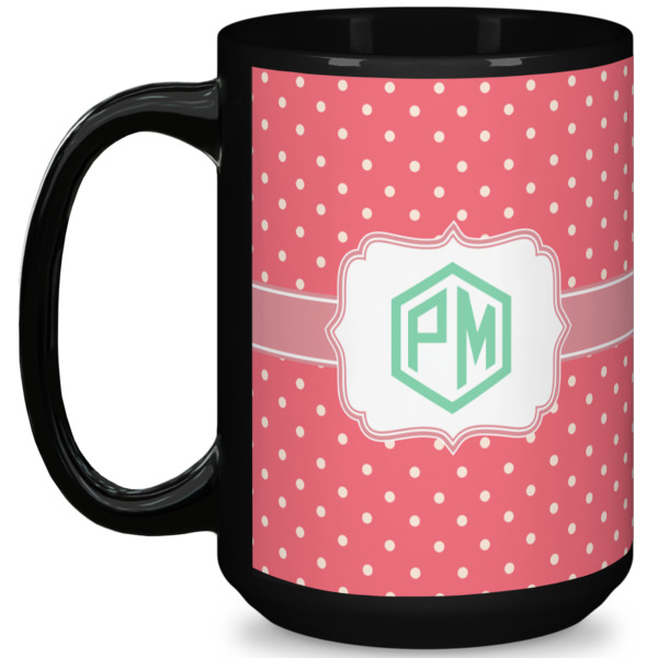 Custom Pink & Orange Chevron 15 Oz Coffee Mug - Black (Personalized)
