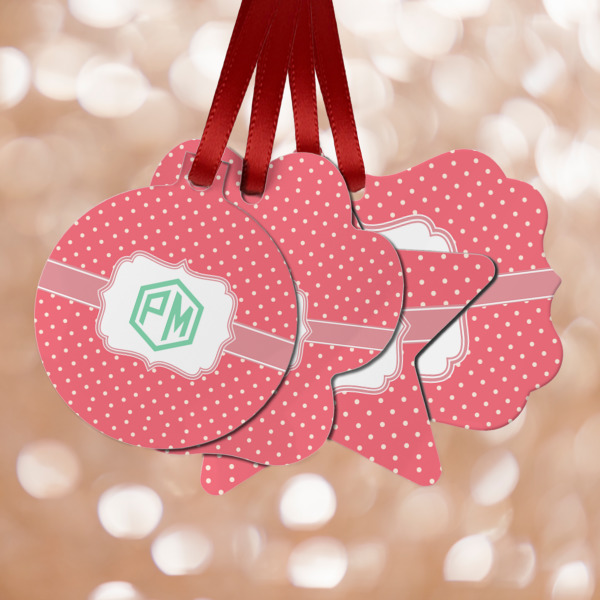 Custom Pink & Orange Chevron Metal Ornaments - Double Sided w/ Monogram