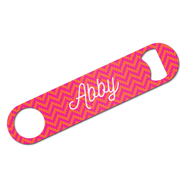 Custom Pink & Orange Chevron Bar Bottle Opener w/ Monogram