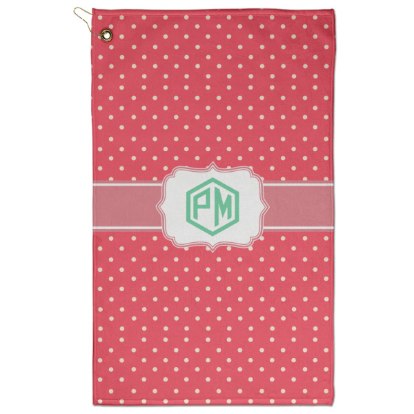 Custom Pink & Orange Chevron Golf Towel - Poly-Cotton Blend w/ Monograms