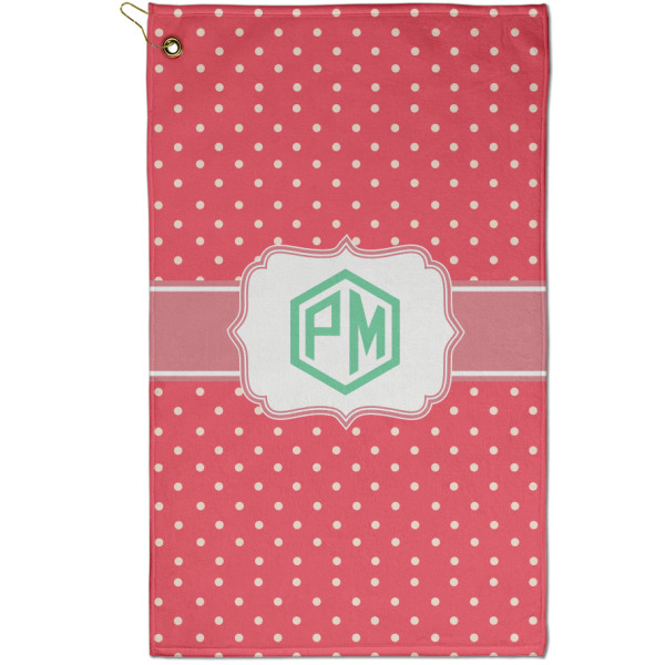 Custom Pink & Orange Chevron Golf Towel - Poly-Cotton Blend - Small w/ Monograms