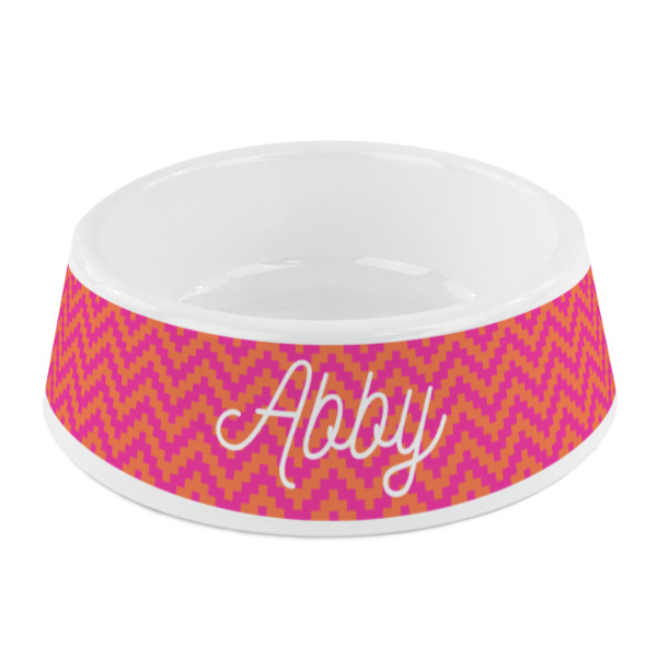Custom Pink & Orange Chevron Plastic Dog Bowl - Small (Personalized)