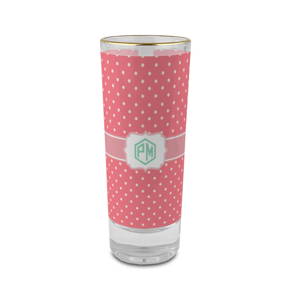 Custom Pink & Orange Chevron 2 oz Shot Glass - Glass with Gold Rim (Personalized)