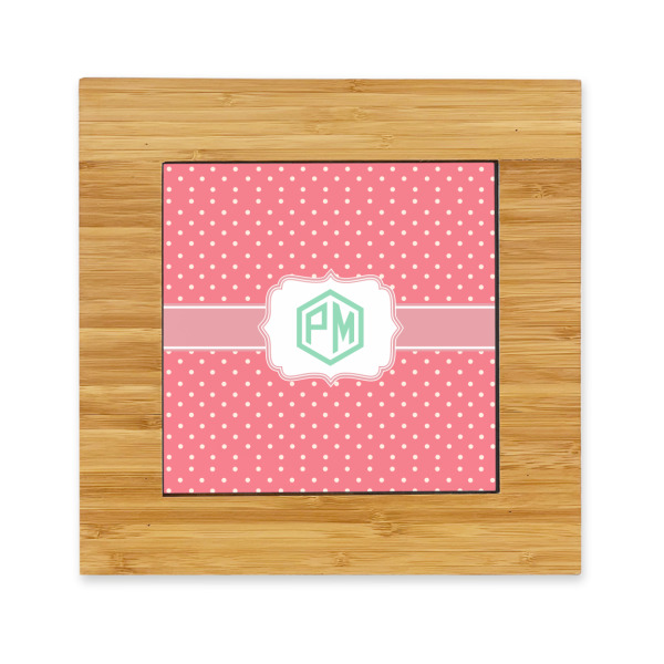 Custom Pink & Orange Chevron Bamboo Trivet with Ceramic Tile Insert (Personalized)