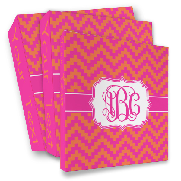 Custom Pink & Orange Chevron 3 Ring Binder - Full Wrap (Personalized)