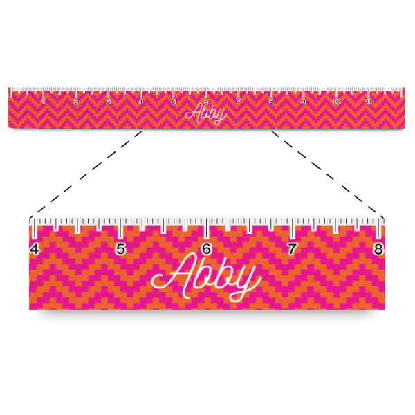 Custom Pink & Orange Chevron Plastic Ruler - 12" (Personalized)