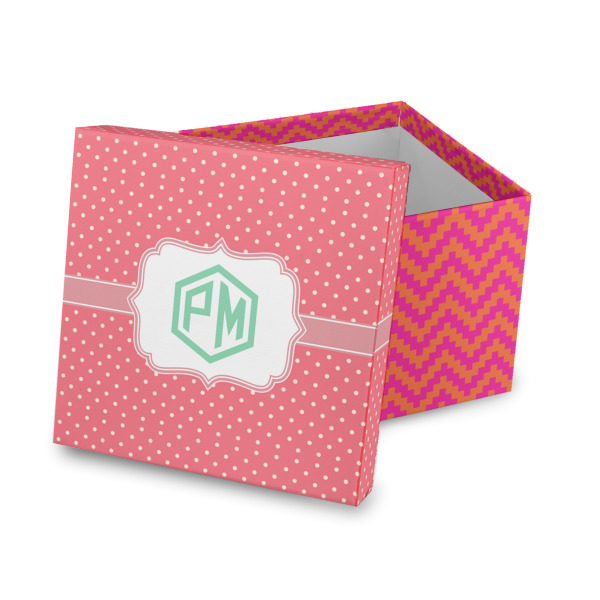 Custom Pink & Orange Chevron Gift Box with Lid - Canvas Wrapped (Personalized)