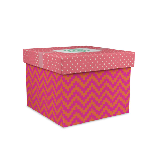 Custom Pink & Orange Chevron Gift Box with Lid - Canvas Wrapped - Medium (Personalized)