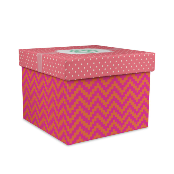 Custom Pink & Orange Chevron Gift Box with Lid - Canvas Wrapped - Large (Personalized)