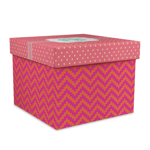 Custom Pink & Orange Chevron Gift Box with Lid - Canvas Wrapped - X-Large (Personalized)