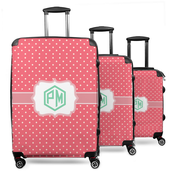 Custom Pink & Orange Chevron 3 Piece Luggage Set - 20" Carry On, 24" Medium Checked, 28" Large Checked (Personalized)