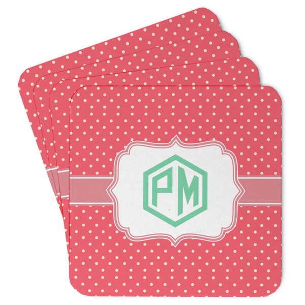 Custom Pink & Orange Chevron Paper Coasters w/ Monograms