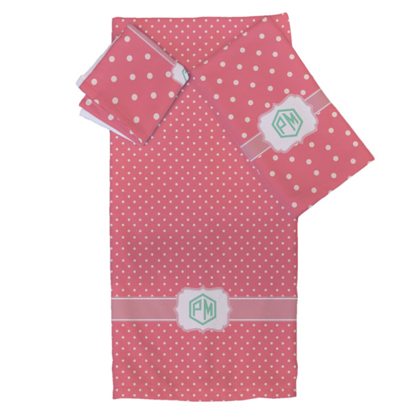 Custom Pink & Orange Chevron Bath Towel Set - 3 Pcs (Personalized)