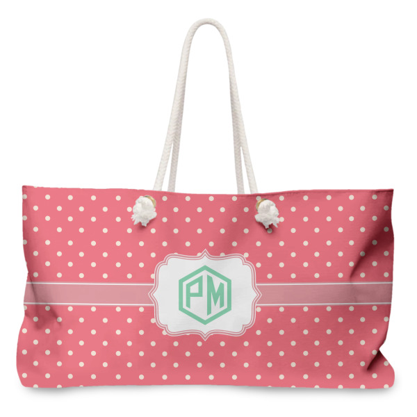 Custom Pink & Orange Chevron Large Tote Bag with Rope Handles (Personalized)