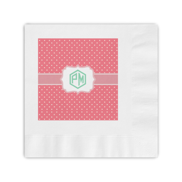 Custom Pink & Orange Chevron Coined Cocktail Napkins (Personalized)