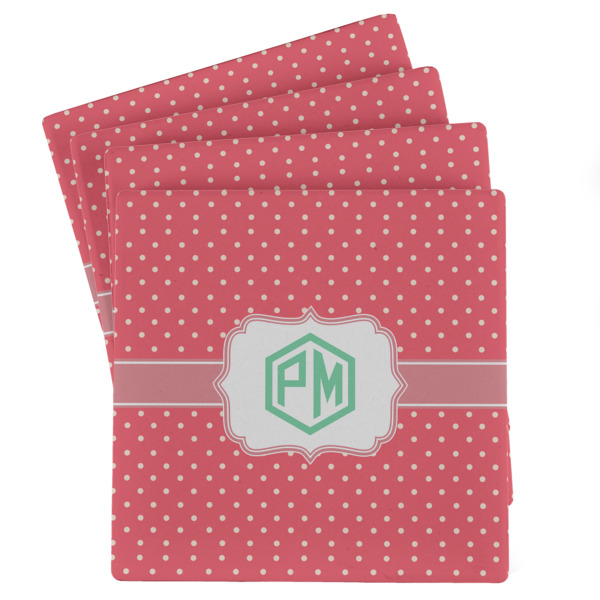 Custom Pink & Orange Chevron Absorbent Stone Coasters - Set of 4 (Personalized)