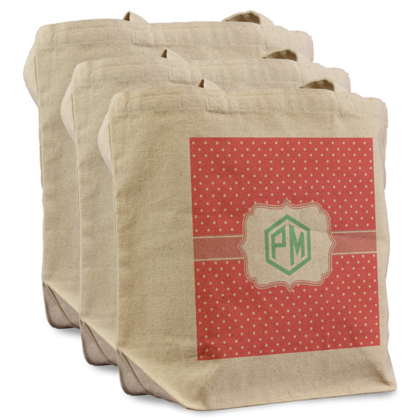 Custom Design - 3 Reusable Cotton Grocery Bags - Front View