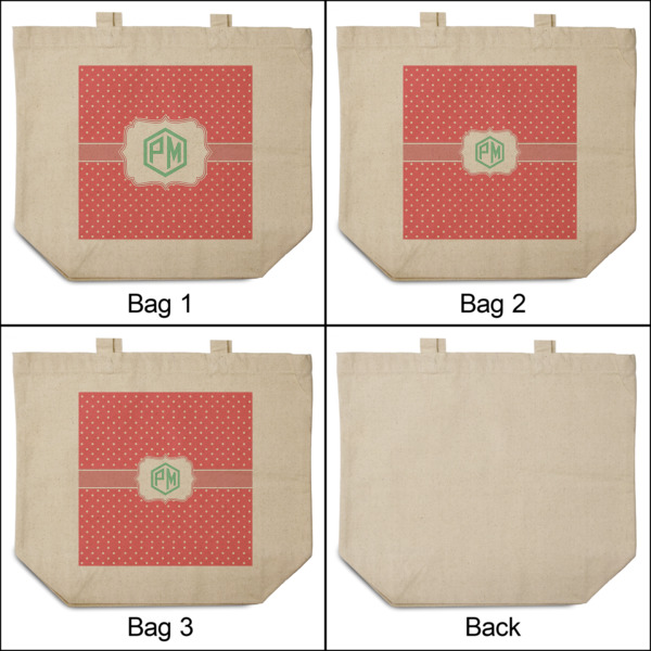 Custom Design - 3 Reusable Cotton Grocery Bags - Front & Back View
