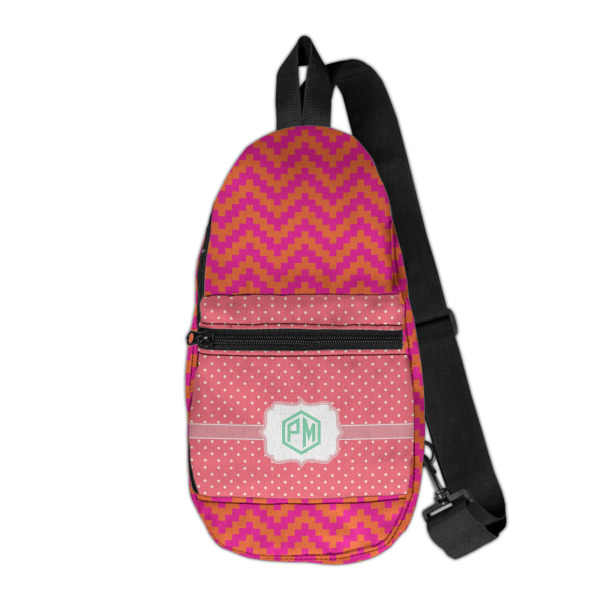 Custom Pink & Orange Chevron Sling Bag (Personalized)