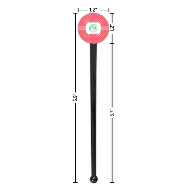 Custom Design - Black Plastic 7" Stir Stick - Round - Dimensions