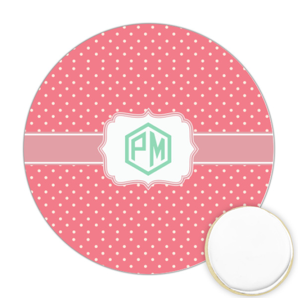 Custom Pink & Orange Chevron Printed Cookie Topper - Round (Personalized)