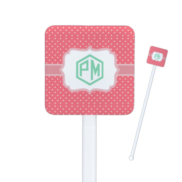 Custom Pink & Orange Chevron Square Plastic Stir Sticks (Personalized)