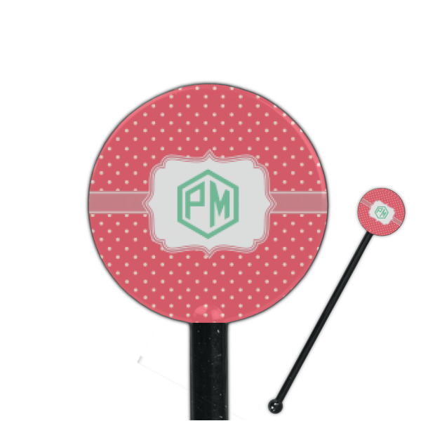 Custom Pink & Orange Chevron 5.5" Round Plastic Stir Sticks - Black - Single Sided (Personalized)