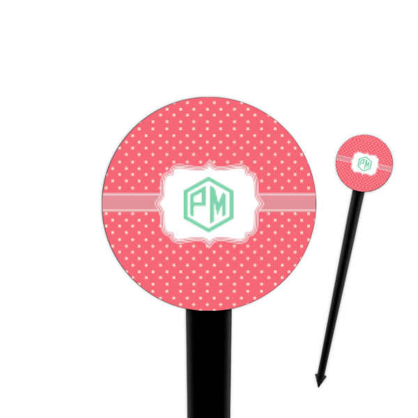 Custom Pink & Orange Chevron 4" Round Plastic Food Picks - Black - Single Sided (Personalized)