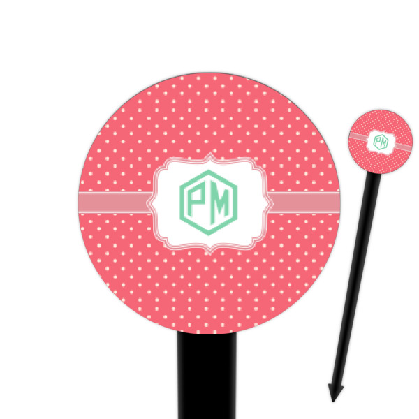 Custom Pink & Orange Chevron 6" Round Plastic Food Picks - Black - Single Sided (Personalized)