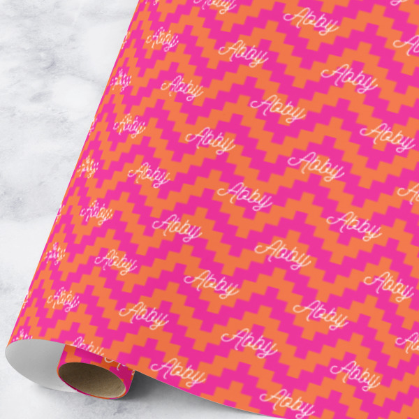 Custom Pink & Orange Chevron Wrapping Paper Roll - Large (Personalized)