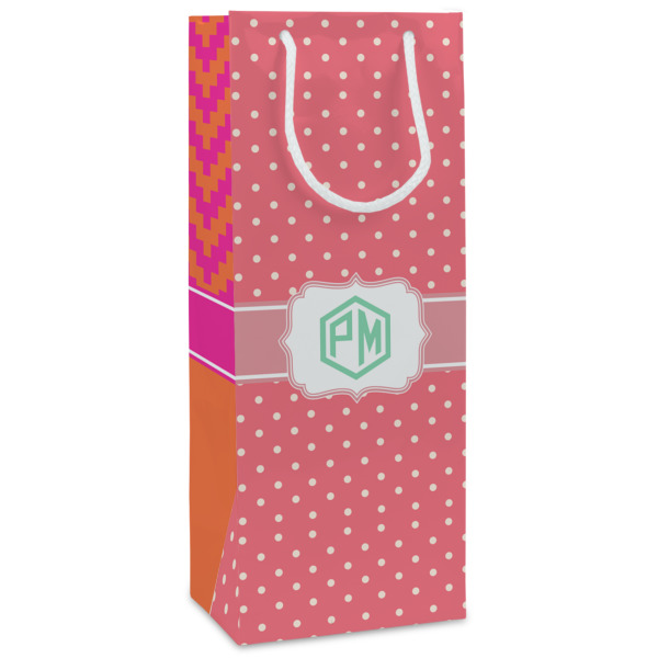 Custom Pink & Orange Chevron Wine Gift Bags - Matte (Personalized)
