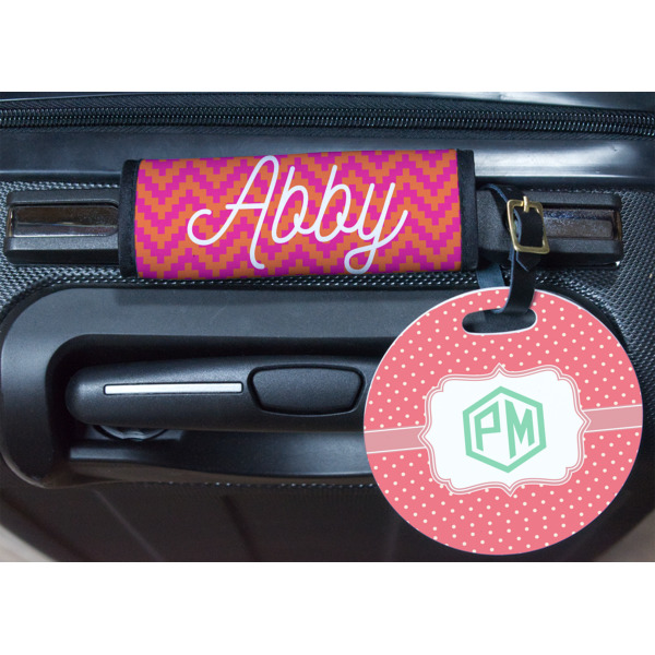 Custom Design - Round Luggage Tag & Handle Wrap - In Context