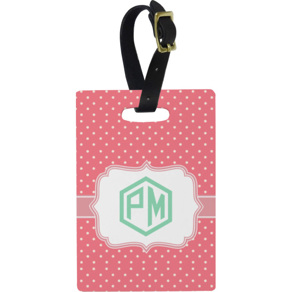 Custom Pink & Orange Chevron Plastic Luggage Tag - Rectangular w/ Monogram