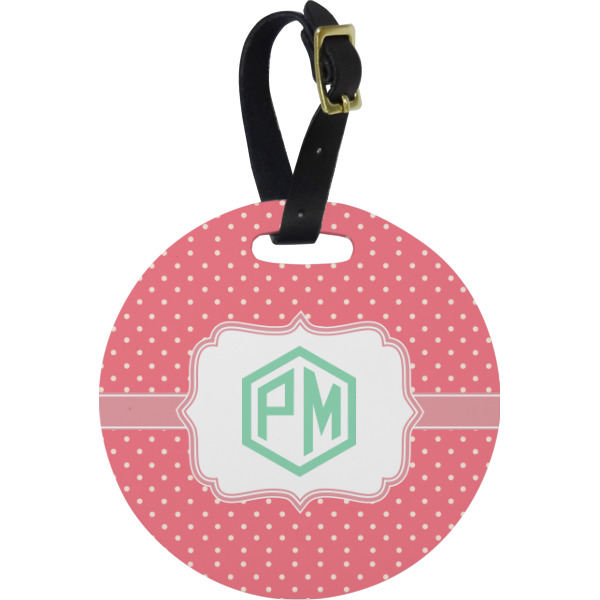 Custom Pink & Orange Chevron Plastic Luggage Tag - Round (Personalized)