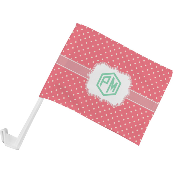 Custom Pink & Orange Chevron Car Flag - Small w/ Monogram