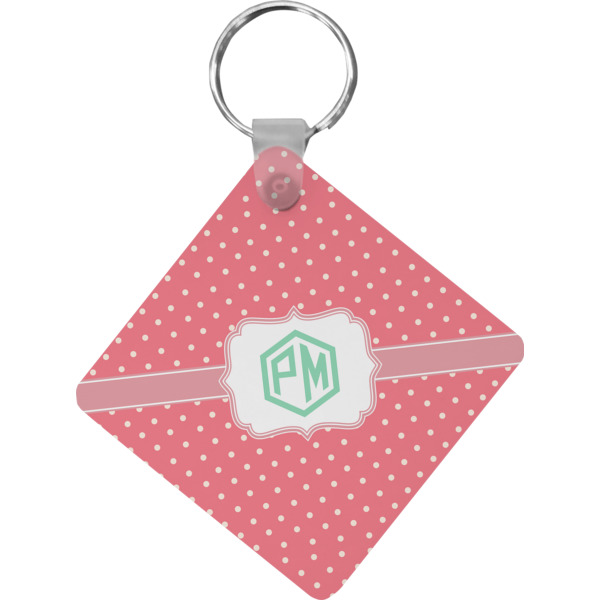 Custom Pink & Orange Chevron Diamond Plastic Keychain w/ Monogram