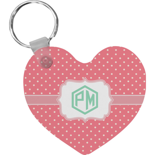 Custom Pink & Orange Chevron Heart Plastic Keychain w/ Monogram