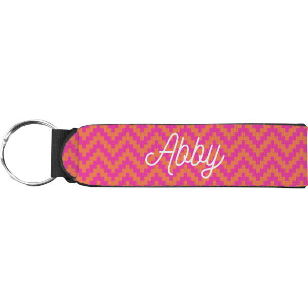 Custom Pink & Orange Chevron Neoprene Keychain Fob (Personalized)