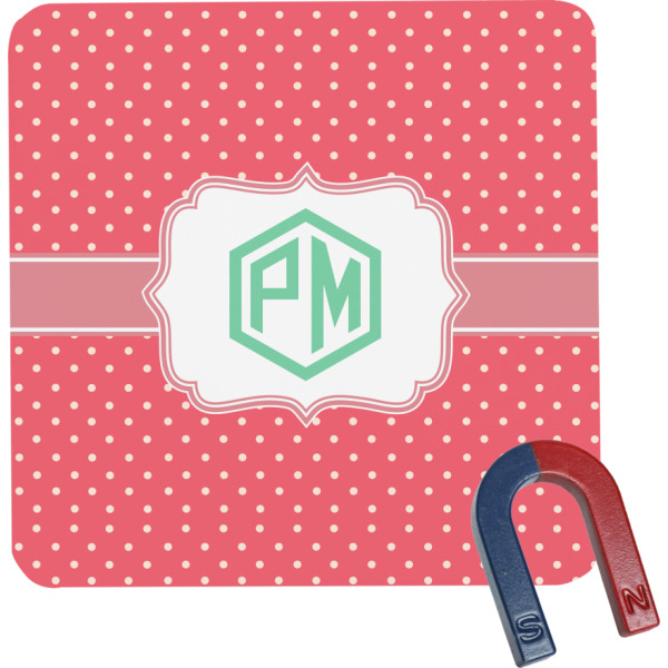 Custom Pink & Orange Chevron Square Fridge Magnet (Personalized)