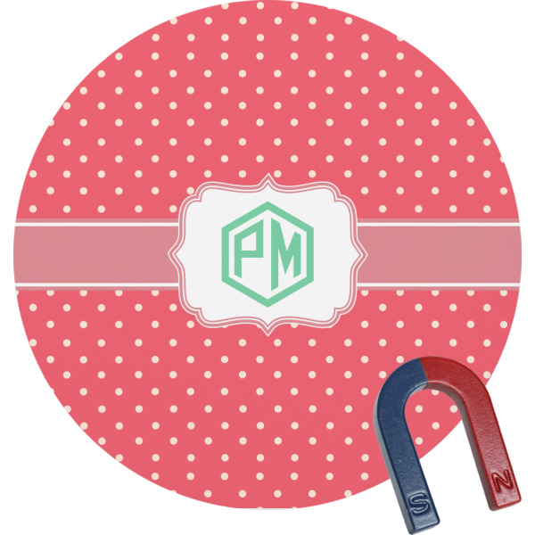 Custom Pink & Orange Chevron Round Fridge Magnet (Personalized)