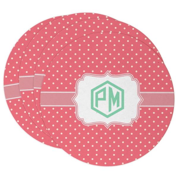 Custom Pink & Orange Chevron Round Paper Coasters w/ Monograms