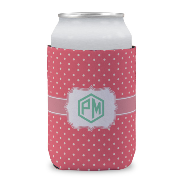 Custom Pink & Orange Chevron Can Cooler (12 oz) w/ Monogram
