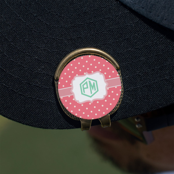 Custom Design - Golf Ball Marker Hat Clip - Gold - On Hat