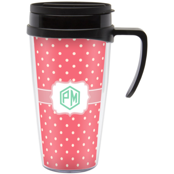 Custom Pink & Orange Chevron Acrylic Travel Mug with Handle (Personalized)