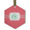 Pink & Orange Chevron Flat Glass Ornament - Hexagon w/ Monogram