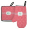 Pink & Orange Chevron Left Oven Mitt & Pot Holder Set w/ Monogram