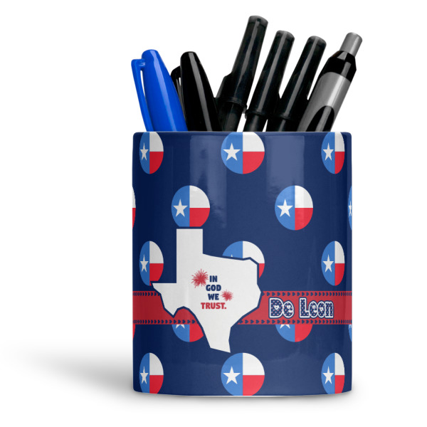 Custom Texas Polka Dots Ceramic Pen Holder