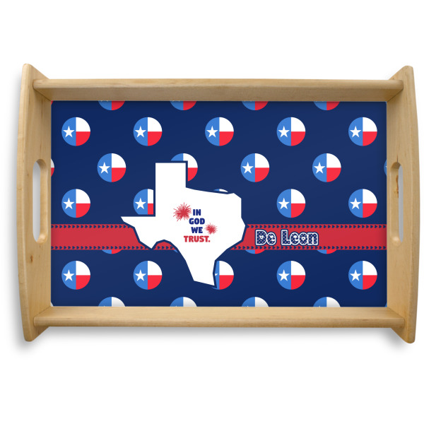 Custom Texas Polka Dots Natural Wooden Tray - Small (Personalized)